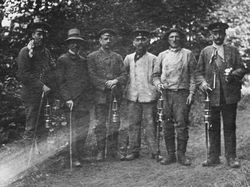 Sechs Bergleute, wohl Saarland um 1890