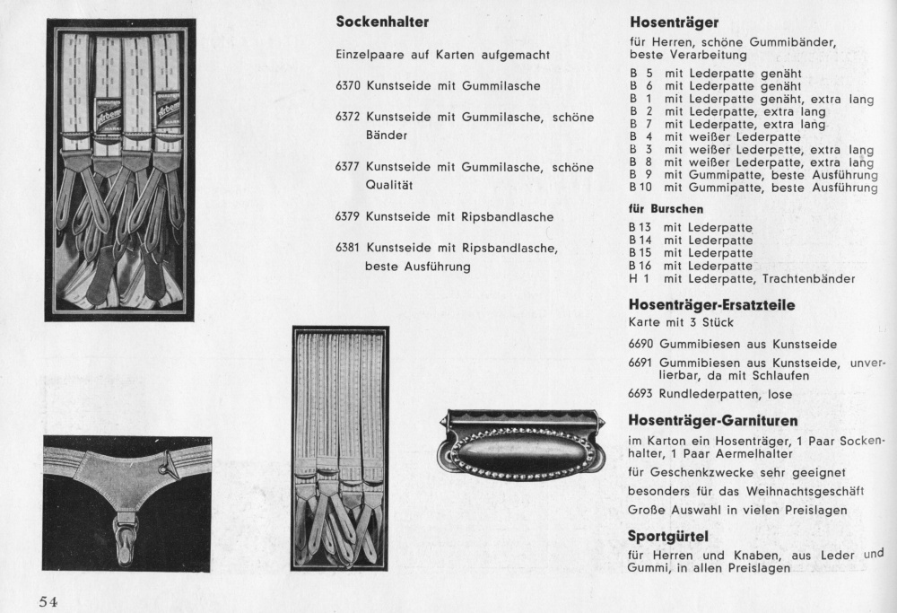 S. 54: Sockenhalter, Hosenträger-Garnituren
