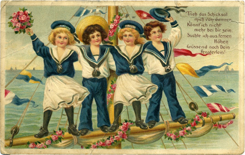 4 gemalte Matrosenkinder 1917
