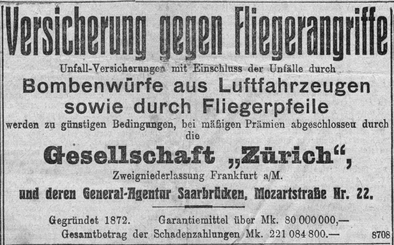 Versicherung gegen Fliegerangriffe, 1915